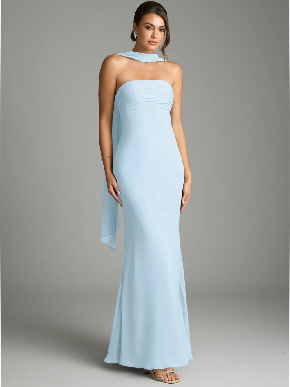 Azazie Strapless Baby Blue Chiffon Gown with Scarf